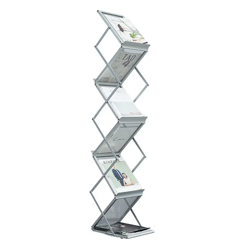 Acrylic A4 aluminum frame folding magazine data vertical newspaper display foldable brochure holder literature rack for Trade Shows