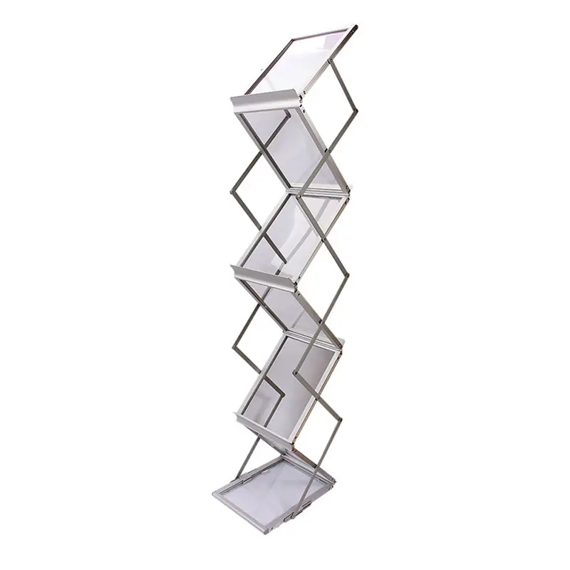 Arylic Aluminum A4 Brochure Holder Portable Foldable Literature Rack for Tradeshow Magazine Rack Catalogue Stand
